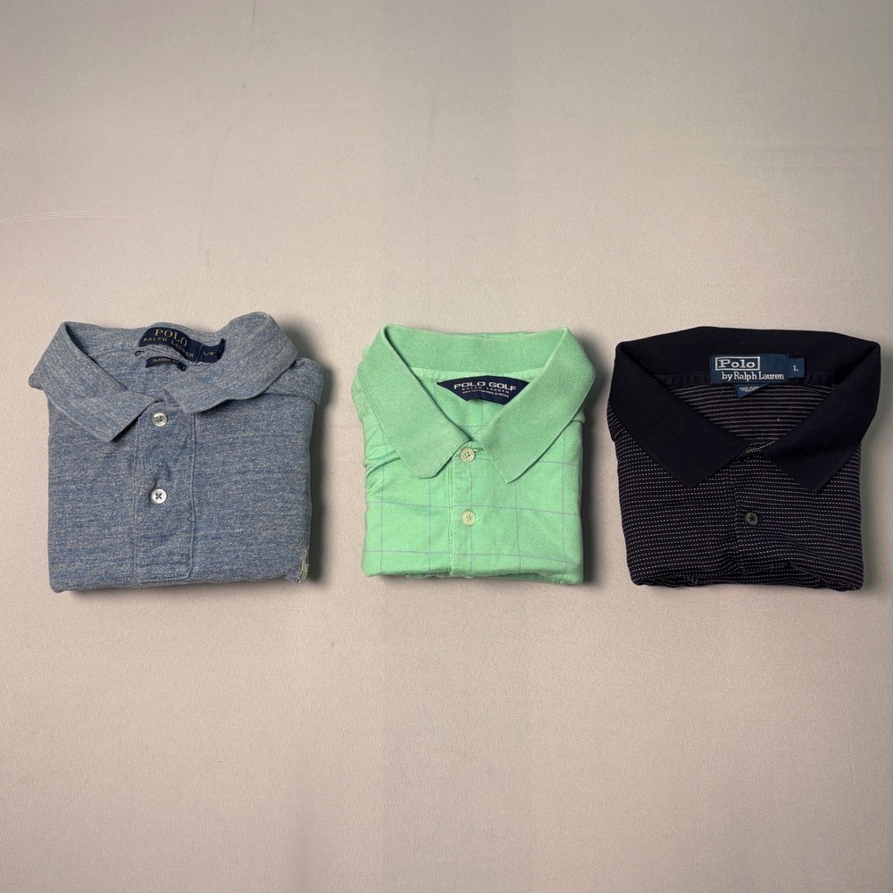 Lot of 3 Polo Ralph Lauren Mens Large Shirts Blue Green Navy Striped L 313